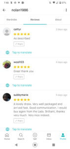 a screenshot of some reviews from the selling site vinted. 5 stas with positive reviews