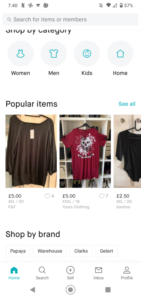 A screenshot of the selling site vinted.